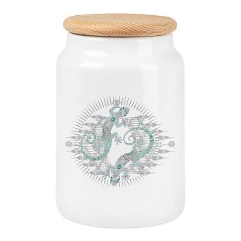 Deux geckos ornés dans un cercle ornemental argenté - Boîte à biscuits avec couvercle en bois - blanc - Devant