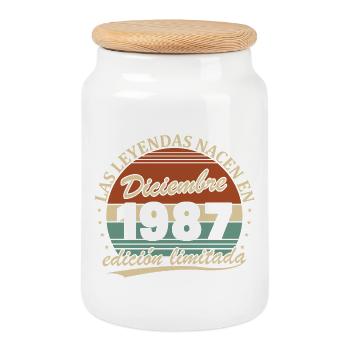 Décembre 1987 Rétro Vintage Cadeau d’anniversaire - Boîte à biscuits avec couvercle en bois - blanc - Devant