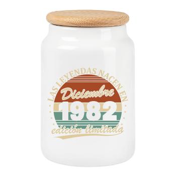December 1982 Retro Vintage Birthday Gift - Cookie Jar with Wooden Lid - white - Front