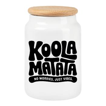 Koola Matata : Pas de soucis, juste des vibrations - Boîte à biscuits avec couvercle en bois - blanc - Devant