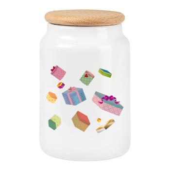 Coffrets cadeaux colorés – cadeaux emballés de manière festive - Boîte à biscuits avec couvercle en bois - blanc - Devant