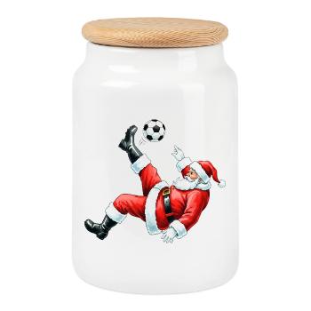 Weihnachtsmann Fußball - Keksdose mit Holzdeckel - Weiß - Vorne