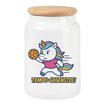 Tempo Gegenstos Einhorn Handball Angriff - Keksdose mit Holzdeckel - Weiß - Vorne