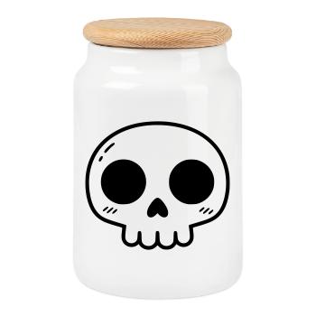 Crâne Kawaii mignon | Mignon et effrayant - Boîte à biscuits avec couvercle en bois - blanc - Devant