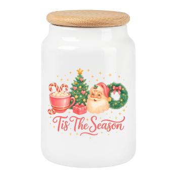 Tis The Season Cute Christmas Design - Cookie Jar with Wooden Lid - white - Front