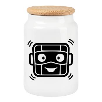 Robot urbain | Graffiti et art de rue - Boîte à biscuits avec couvercle en bois - blanc - Devant