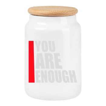 You Are Enough Selbstliebe Motivationsspruch Zitat - Keksdose mit Holzdeckel - Weiß - Vorne