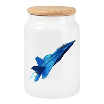 Blue Geometry Jet - Cookie Jar with Wooden Lid - white - Front