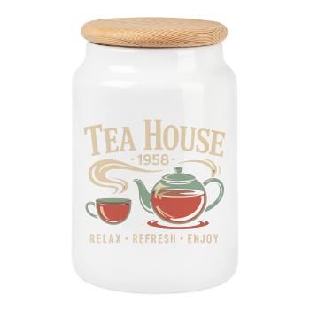 Tea House 1958 - Keksdose mit Holzdeckel - Weiß - Vorne