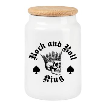 König des Rock'n'Roll-Logo-Designs - Keksdose mit Holzdeckel - Weiß - Vorne