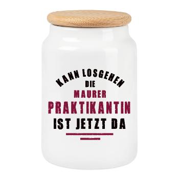 Trainee Bricklayer Internship Masonry - Cookie Jar with Wooden Lid - white - Front