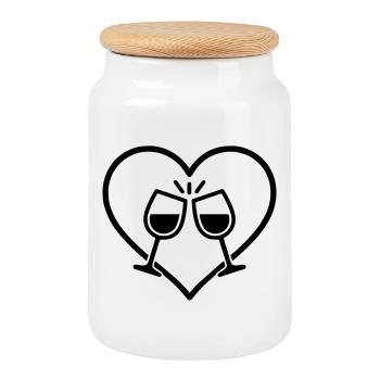 Verres à vin Coeur Amour Cheers Cadeau - Boîte à biscuits avec couvercle en bois - blanc - Devant