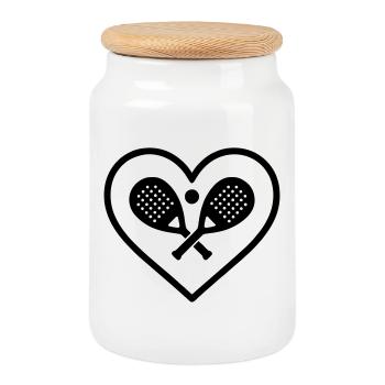 Padel Heart Crossed Rackets Sport Gift - Cookie Jar with Wooden Lid - white - Front