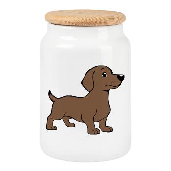 Dachshund Hunde T-shirt Geschenk - Keksdose mit Holzdeckel - Weiß - Vorne