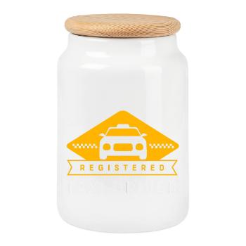 Taxi Driver Taxi - Cookie Jar with Wooden Lid - white - Front