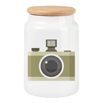 room - Cookie Jar with Wooden Lid - white - Front