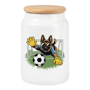 Chien gardien avec lunettes de soleil - Boîte à biscuits avec couvercle en bois - blanc - Devant