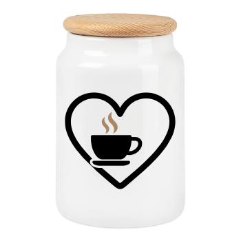Coffee Heart Cup Hot Drink Morning - Cookie Jar with Wooden Lid - white - Front