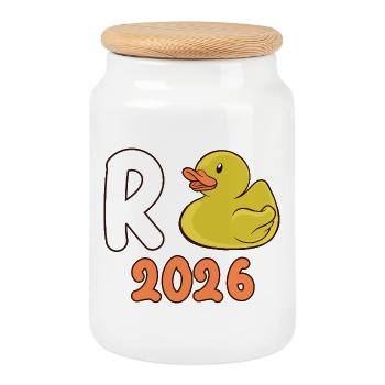 Pension 2026 Duck Pensioner 2026 Pension de retraite - Boîte à biscuits avec couvercle en bois - blanc - Devant