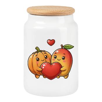 Sweet Pumpkin and Peach Cuddles - Cookie Jar with Wooden Lid - white - Front