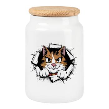 Grim cat through the rift - Cookie Jar with Wooden Lid - white - Front