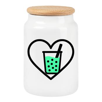 Bubble Tea Heart Boba Drink Sweet Trend - Cookie Jar with Wooden Lid - white - Front