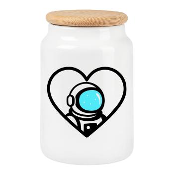 Astronaut Heart Space Cosmo Helm - Keksdose mit Holzdeckel - Weiß - Vorne