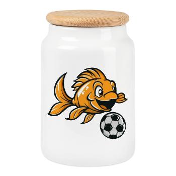 Table de baby-foot Goldfish avec ballon de football - Boîte à biscuits avec couvercle en bois - blanc - Devant