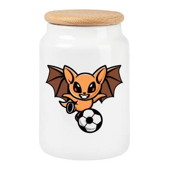 Orangene Fledermaus Kicker - Keksdose mit Holzdeckel - Weiß - Vorne