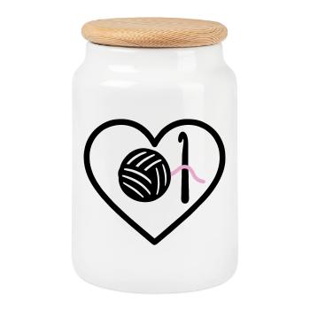 Crochet Tricot Coeur Fil Rose Fait Main Femme - Boîte à biscuits avec couvercle en bois - blanc - Devant