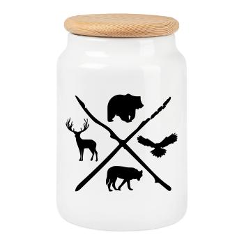 Animal - Cookie Jar with Wooden Lid - white - Front