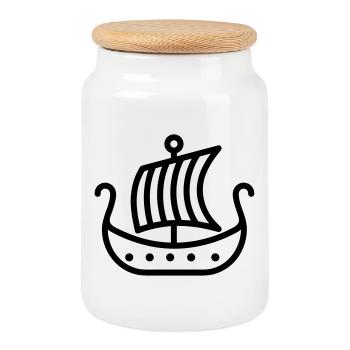 Bateau Viking - Boîte à biscuits avec couvercle en bois - blanc - Devant