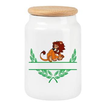 Couronne Lion Laurel avec espace de noms - Boîte à biscuits avec couvercle en bois - blanc - Devant