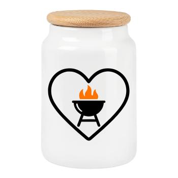 Heart Barbecue – Design pour les amateurs de grills - Boîte à biscuits avec couvercle en bois - blanc - Devant