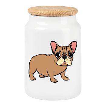 Bouledogue français - Boîte à biscuits avec couvercle en bois - blanc - Devant