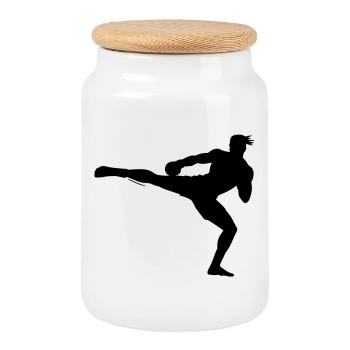 Kickboxer Silhouette  - Keksdose mit Holzdeckel - Weiß - Vorne