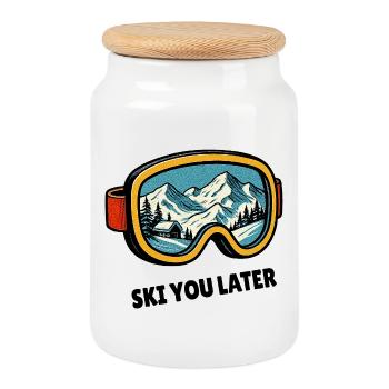 Ski You Later – des lunettes de ski conçues pour les skieurs - Boîte à biscuits avec couvercle en bois - blanc - Devant