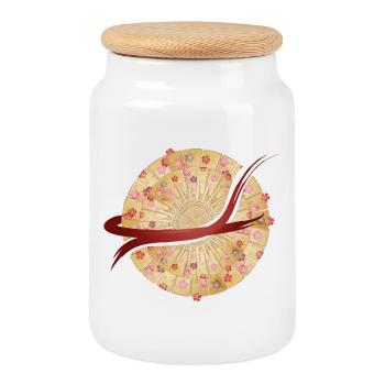 Japanisches Fächer-Mandala mit Pinselstrich - Keksdose mit Holzdeckel - Weiß - Vorne