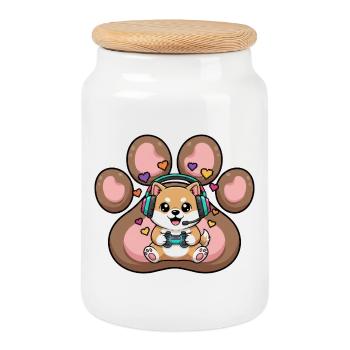 Dog Gamer Paw Hero Gaming Dog - Cookie Jar with Wooden Lid - white - Front