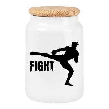 Kickboxer Silhouette mit Text Fight - Keksdose mit Holzdeckel - Weiß - Vorne
