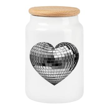 DISCOKUGEL LIEBE #1 – Frieden & Liebe - Keksdose mit Holzdeckel - Weiß - Vorne
