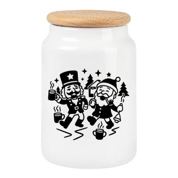 Fête de Noël au marché de Noël - Boîte à biscuits avec couvercle en bois - blanc - Devant