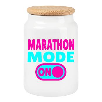 Marathon Mode On – Running with passion - Cookie Jar with Wooden Lid - white - Front