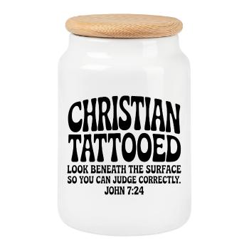 Christian Tattooed - Boîte à biscuits avec couvercle en bois - blanc - Devant