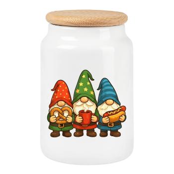 Weihnachtsgnom Trio mit Leckereien - Keksdose mit Holzdeckel - Weiß - Vorne