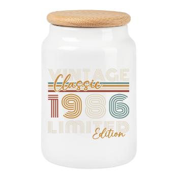 1986 Vintage Rétro Cadeau D'anniversaire - Boîte à biscuits avec couvercle en bois - blanc - Devant