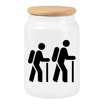 Hiker, Pilgrim, Tourist, Pilgrimage Route - Cookie Jar with Wooden Lid - white - Front