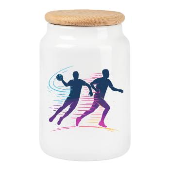 Handball Neon Player, Fast Attack, Team - Cookie Jar with Wooden Lid - white - Front