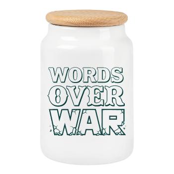 WORDS OVER WAR #1 - let's talk - Boîte à biscuits avec couvercle en bois - blanc - Devant