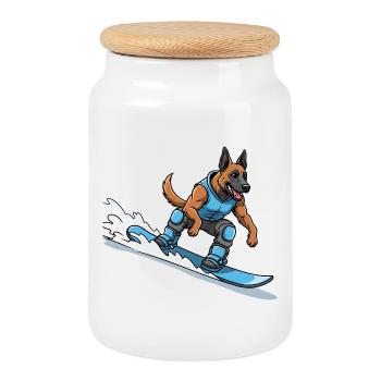 Surfer Dog German Shepherd Wave - Cookie Jar with Wooden Lid - white - Front